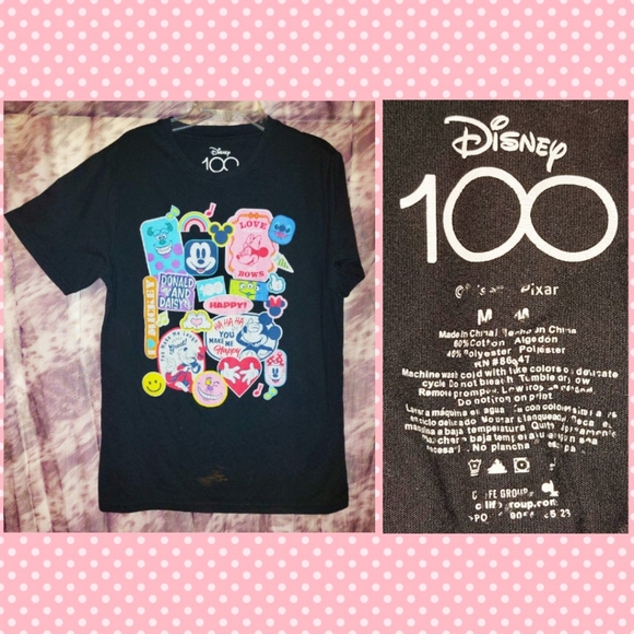 Disney Pixar Blk/Multiclrs Disney Character Collage Graphic Knit T-shirt Sz Med - Picture 1 of 9